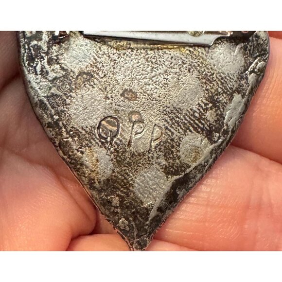 Vintage Antiqued Silver Heart Brooch Floral Raised Detail OPP Signed - Picture 4 of 5